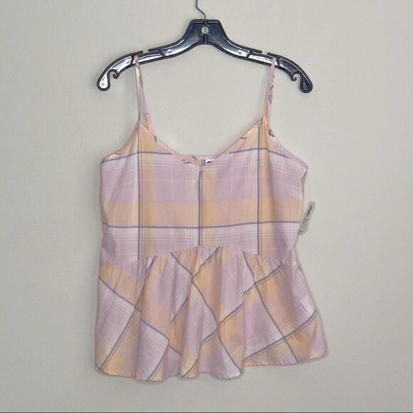 2/$30 Old Navy Pastel Pink Orange Plaid Peplum Top, M - Picture 7 of 7